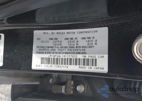 2021 Mazda 3 Select from USA, damaged, VIN JM1BPABL1M1337830
